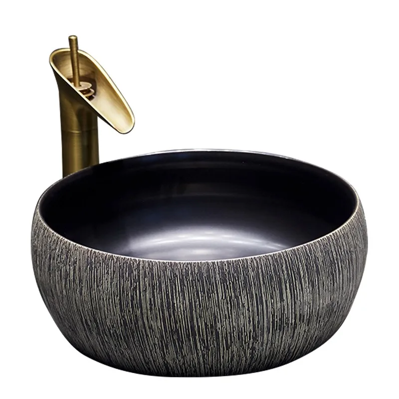 Jingdezhen art basin basin European round retro bathroom ceramic hand wash bathroom face wash basin