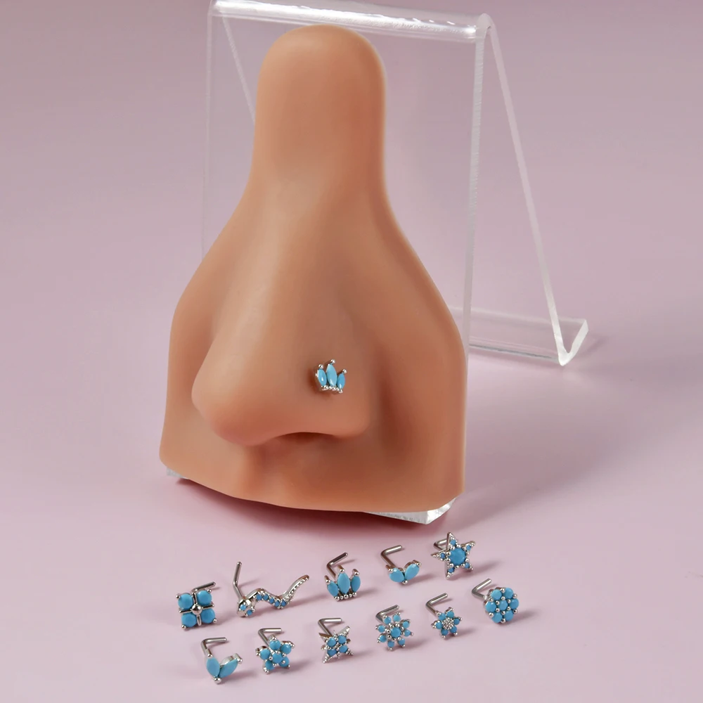 1PC Turquoise Nose Bone Ring Marquise Gem Sunflower L Shape Nose Stud 20g Ear Lobe Piercing Tragus Earrings Piercing Jewelry