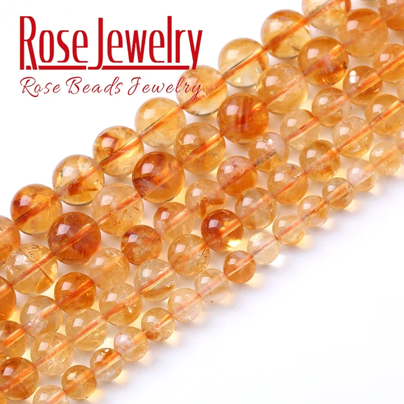 7A Natural Golden Citrines Beads Yellow Quartz Crystal Round Loose Beads  For Jewelry Making DIY Bracelets Necklace 6 8 10MM 15