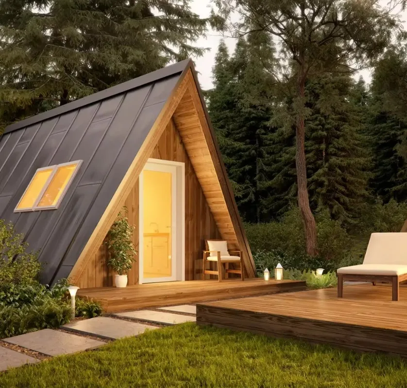 Modular Prefab Triangle A Frame Tiny House Portable Wooden Cabin Luxury Outdoor Living Home