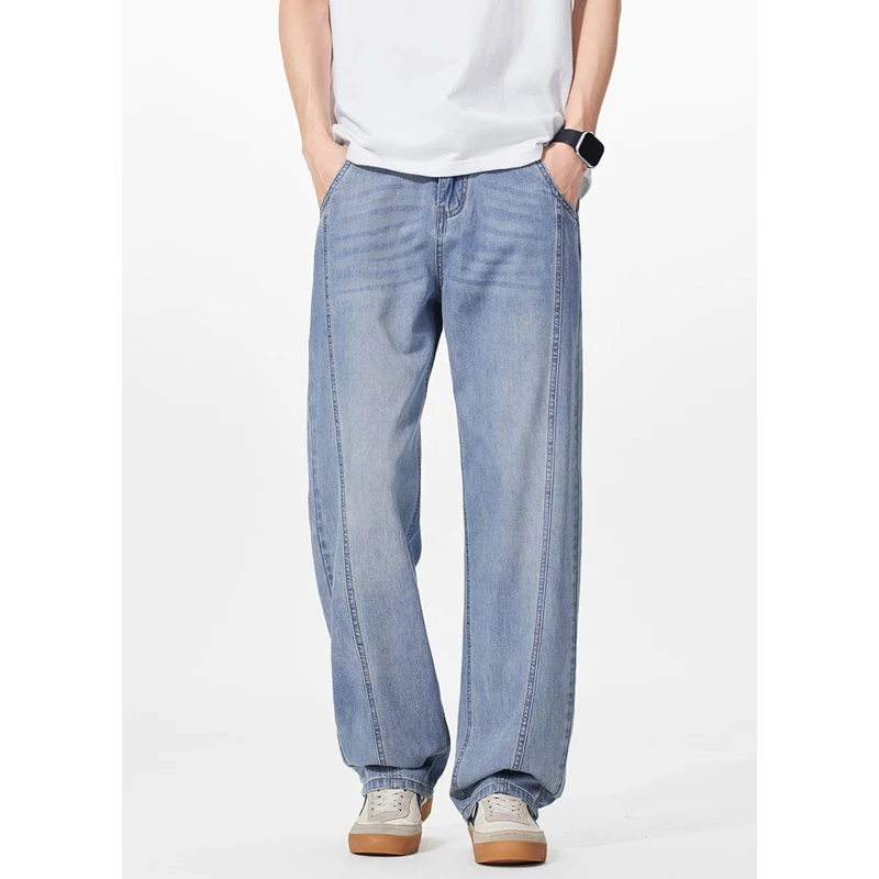 Men's Summer Thin Tencel Lyocell Jeans – Loose Straight Fit, Stretchy  Ultra-Lightweight with Ice Silk Feel  Breathable Comfort
