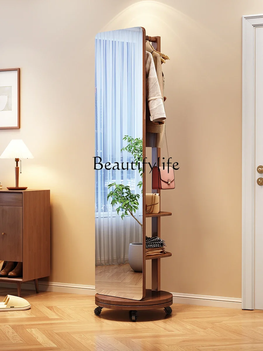 

S Simple Dressing Mirror Rotatable Solid Wood Integrated Clothes Rack