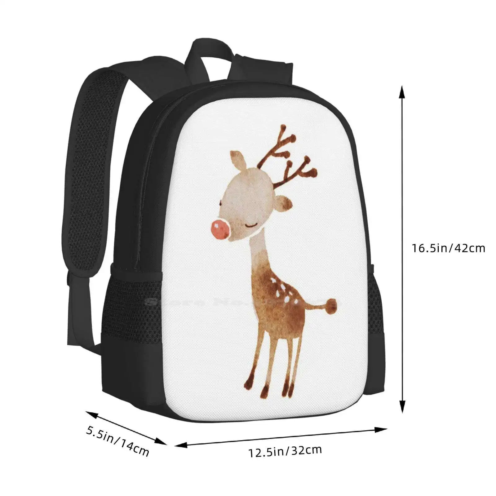 Rudolf The Reindeer 3D Print Design Backpack Student Bag Love Cute Animal Reindeer Christmas Happy Rudolph Rudolf