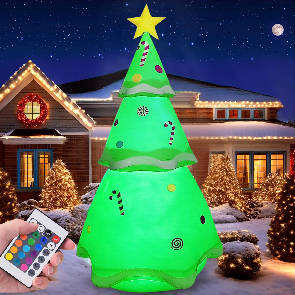 7FT Inflatable Christmas Tree Outdoor Christmas Decorations with Build in Bright LED Lights With Remote For Garden Lawn Party
