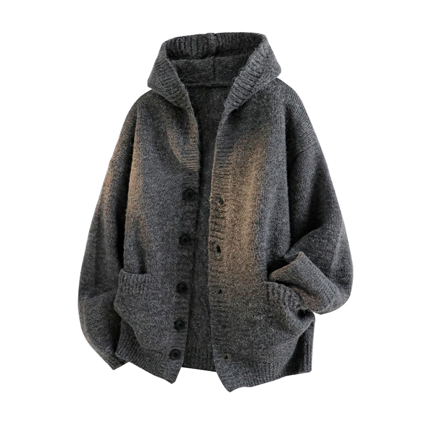 Hooded cardigan knitted sweater men's autumn and winter coat seahorse hair lazy loose sweater