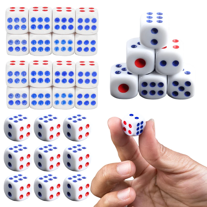

Набор игральных костей (10-40 шт./упак.) 10 мм, шестигранные, с красными и синими точками, на классическом белом фоне, подходят для баров, караоке, вечеринок, игр, реквизит ZYF