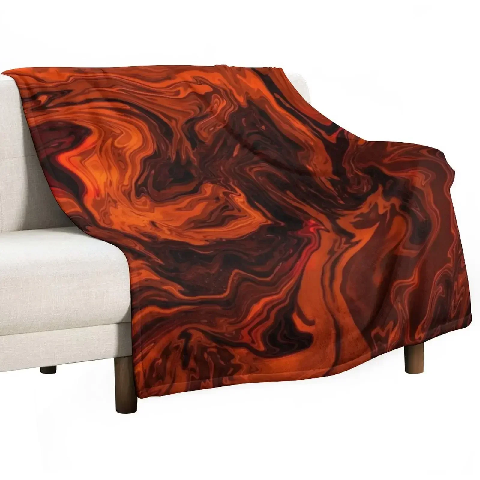 Orange and Black Fiery Lava Marble Halloween Abstract Throw Blanket Single Warm funny gift heavy to sleep Blankets