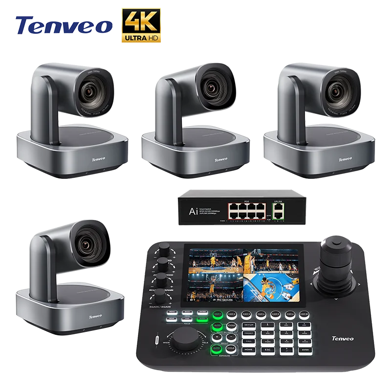 4Pcs 4K 20X Optical Zoom AI Auto Tracking Conference Camera HD MI NDI LAN USB POE Live Streaming Broadcast