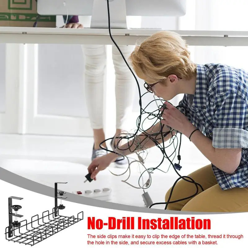 Cable Management Box Under Desk Cable Organizer Storage Shelf Desk Wire Management Cable Tray Under Desk No Drill Metal Rack