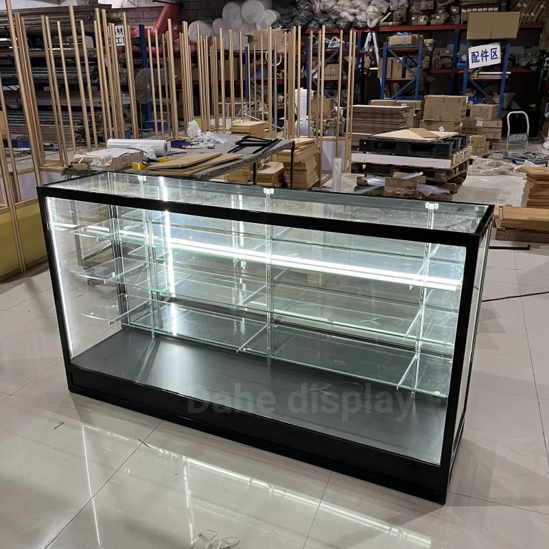 

Custom.6ft retail store display showcase full glass cabinets display counter with sliding door LED light lockable for Smo