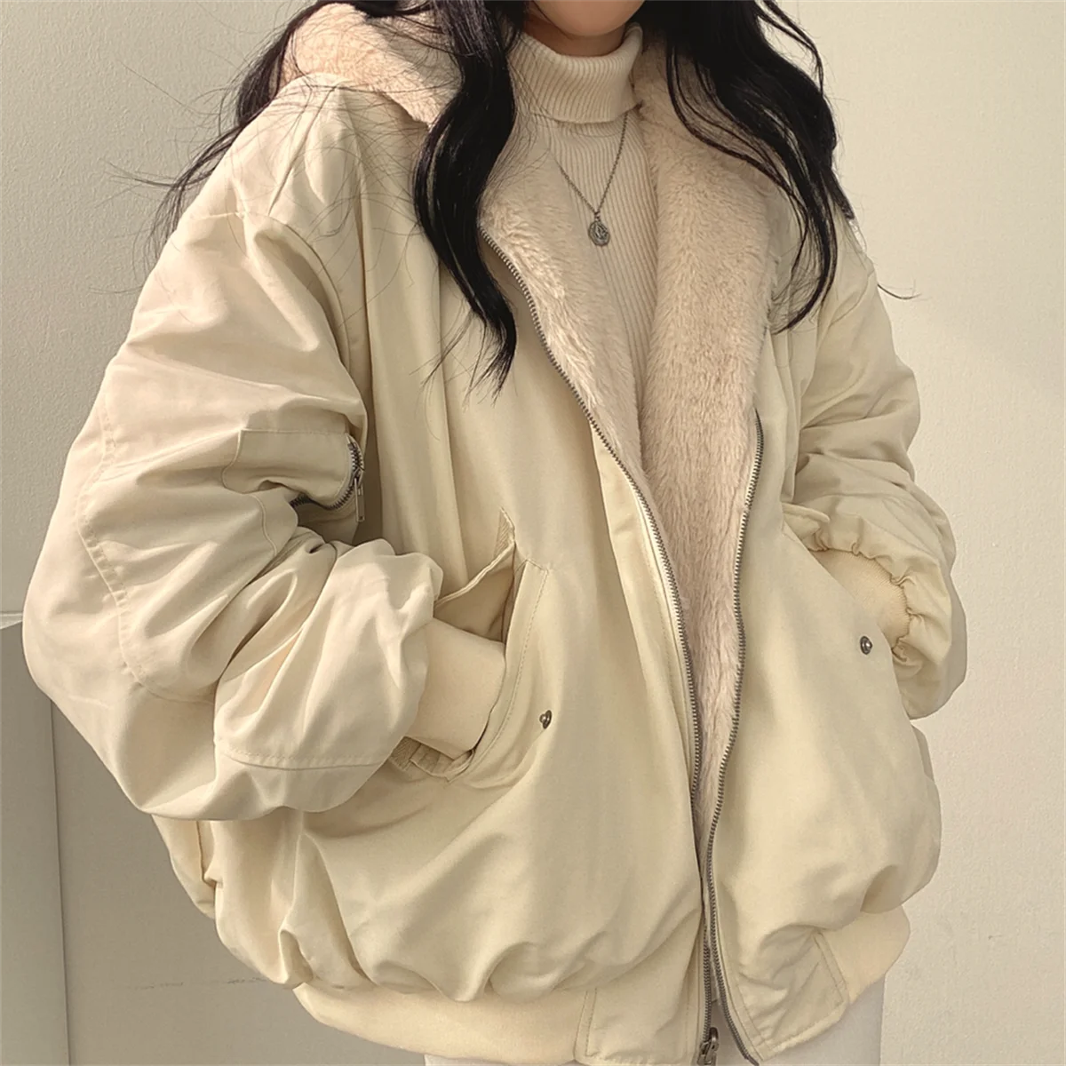 New Jackets for Women Thick Warm Parkas Oversized Double Sided Hooded Coat Korean Fashion Casual Loose Zip Up Jackets Coat Women