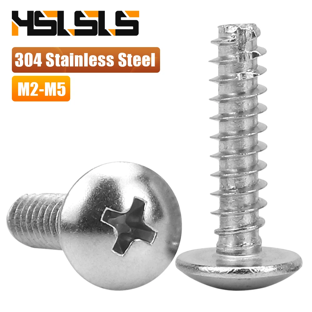304 Stainless Steel Phillips Truss Head Cutting Tail Tapping Screw M2 M2.3 M2.6 M3 M3.5 M4 M5 Cross Pan Head Self Tapping Screw