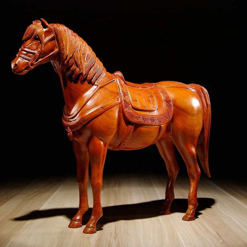 خشب الورد منحوتة الحصان ديكور المنزل غرفة المعيشة مدخل ديكور الحيوان الحرفية النمط الصيني النحت الخشب الأحمر تانغ الحصان #1