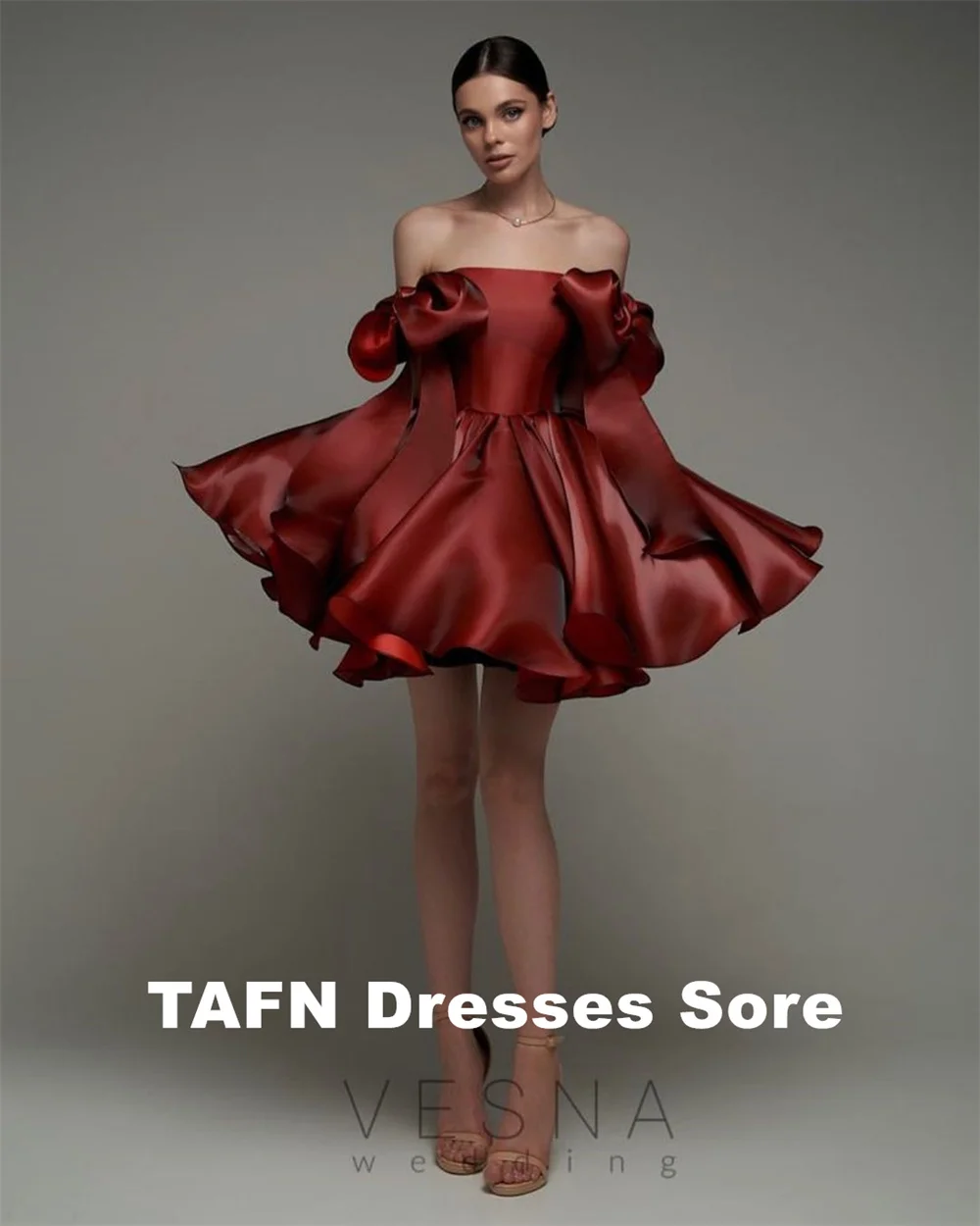 TAFN Red Mini Ball Gown Adjustable Straps Pleat Prom Party Dress A-line Draped Above Knee Evening Dresses Custom Made Lace-up