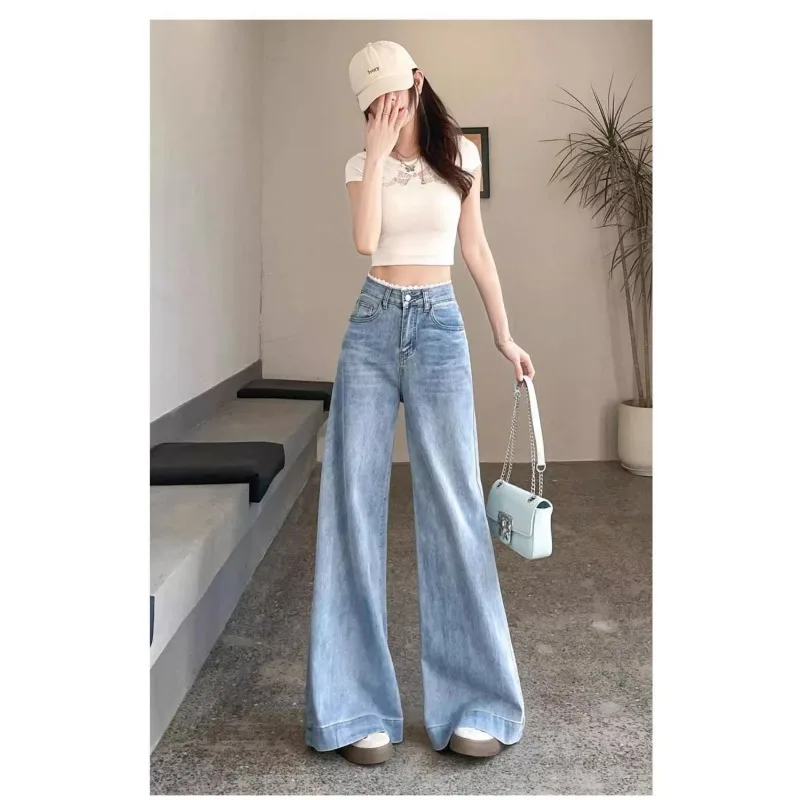 

Sky Blue Bootcut Jeans for Women Summer Lace Lace Wide Leg Flared Pants