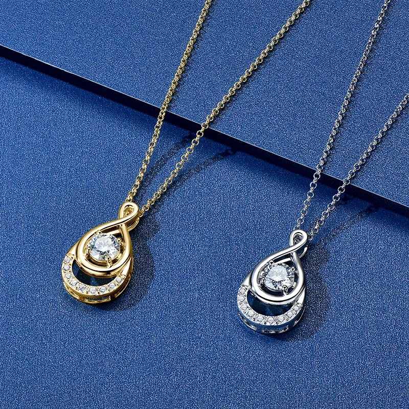 OXTAO 1.0ct 6.5 مللي متر D اللون مويسانيتي الماس S925 الفضة إنفينيتي قلادة قلادة سلسلة الترقوة قلادة خاتم هدايا مجوهرات أنيقة #2