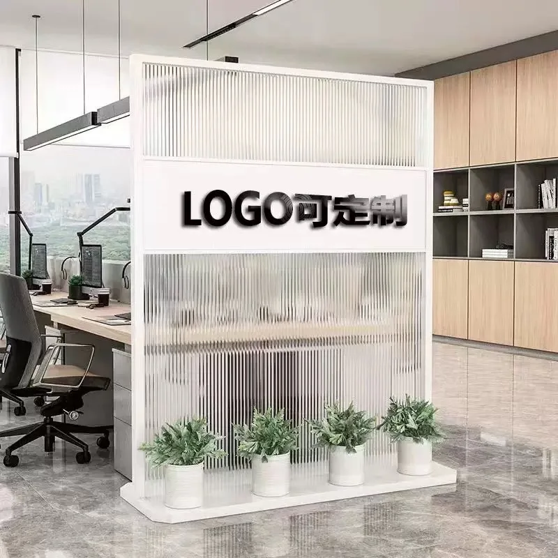Living room, glass partition, office entrance, blocking the front desk screen