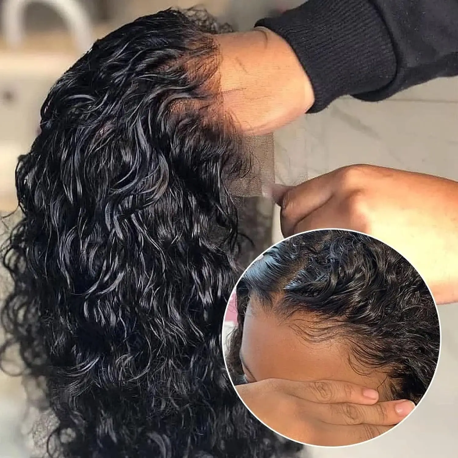 

Glueless Wigs Human Hair Pre Cut Wear and Go for Beginners Bob Wig Deep Wave Short Curly Bob Wig Front Wig 16Inch Natural Black
