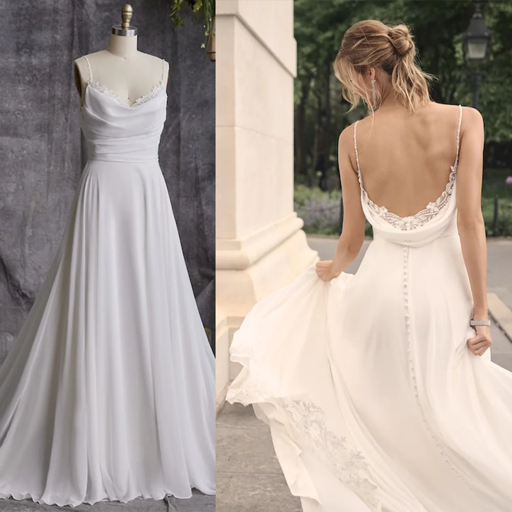

Vintage Spaghetti Straps Lace Pleat Chiffon A Line Wedding Dresses Sweep Train Custom Made 2023 Rde De Morrie