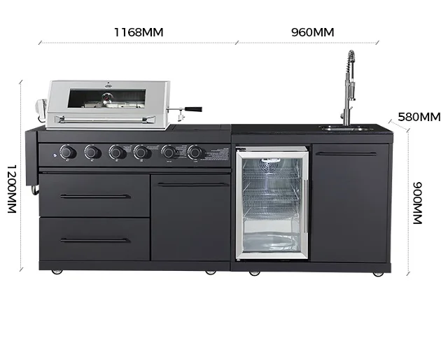 Buiilt in armadietto frigorifero in acciaio inox BBQ Island Griglia a gas Cucina da esterno