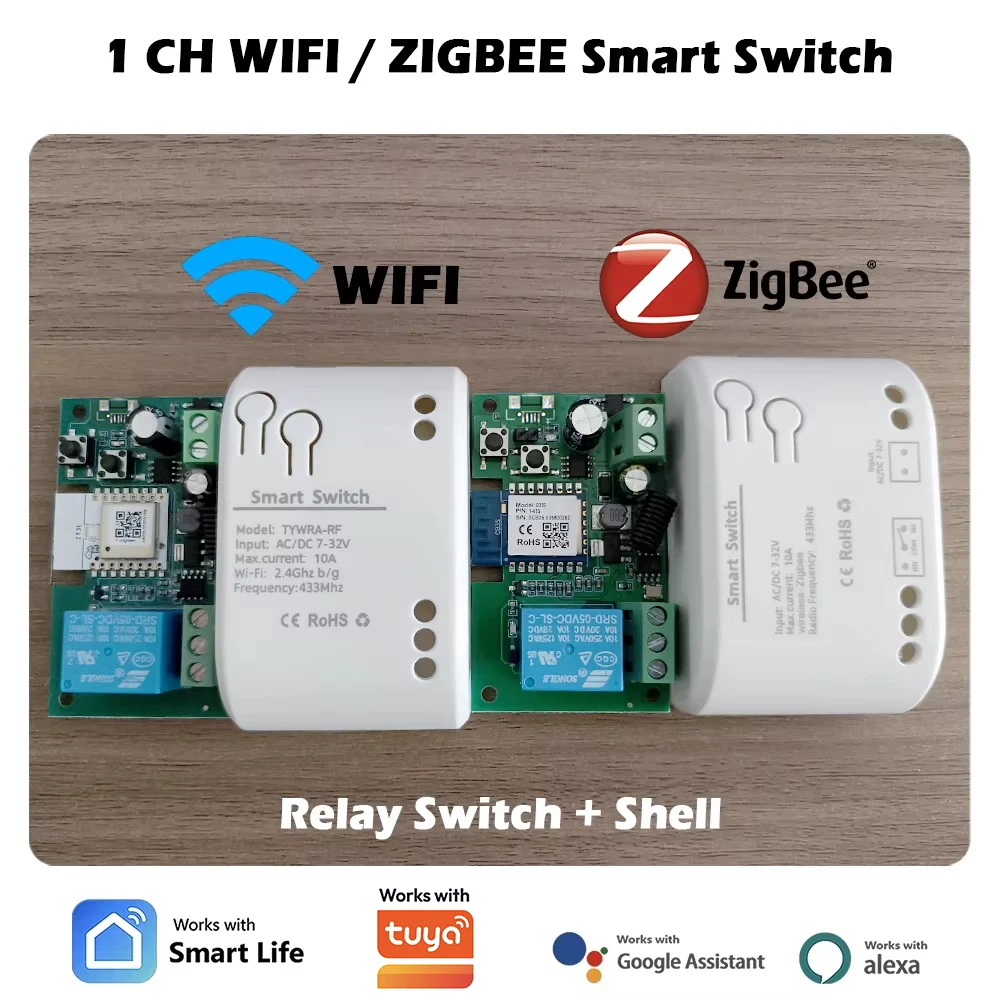 Zigbee / WIFI 1 Channel Switch Relay 12V 24V 220V Module Dry Contact NO NC COM Inching for Light Motor Works with Tuya Alexa