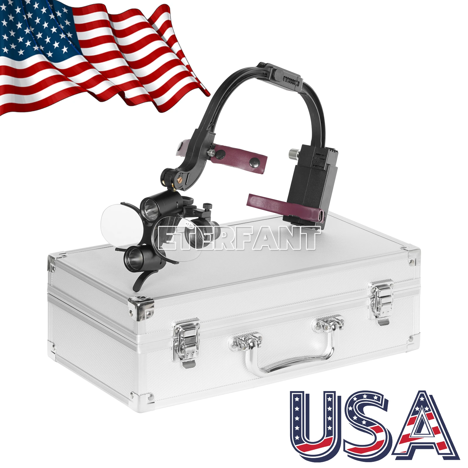 ETERFANT 3,5 x 420 mm Dental-Chirurgie-Stirnband-Fernglaslupen mit 5 W LED-Scheinwerfer, 2 LEDs, Schwarz