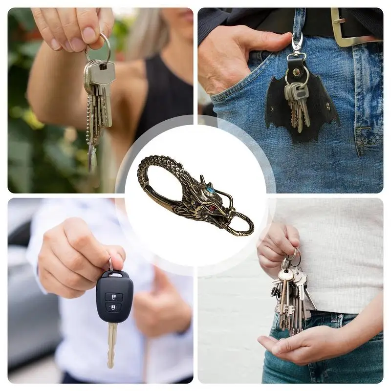 พวงกุญแจทองเหลืองทองเหลืองบริสุทธิ์หัวมังกร Keyrings จี้อุปกรณ์เสริมโชคดี Charm พวงกุญแจ Vintage สําหรับผู้ชายผู้หญิงกระเป๋ารถกระเป๋า