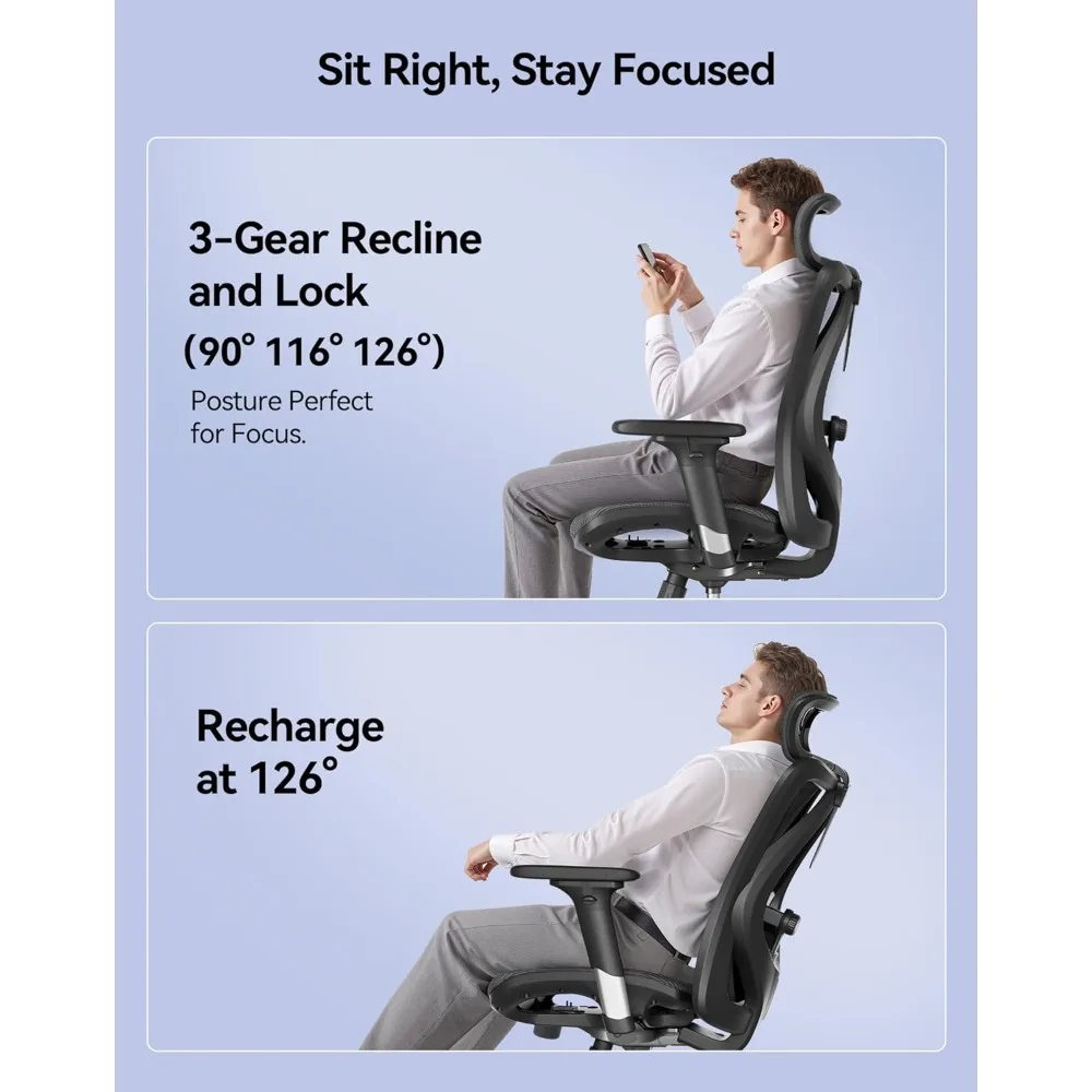 Ergonomic Office Chair with 3 Way Armrests Lumbar Support and Adjustable Headrest High Back with Tilt Function (Black)