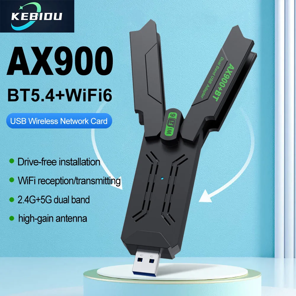 WiFi 6 AX900 BT5.4 USB محول ثنائي النطاق 2.4G & 5 جيجا هرتز واي فاي بطاقة 2in1 دونغل USB بطاقة الشبكة اللاسلكية Wlan استقبال ل Win10/11 PC