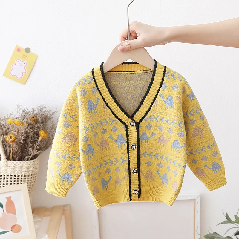Children Boys Dinosaur V-collar Sweater Coat UNITIM Autumn Winter Plus Velvet Kids Boys Cardigan 1-6Yrs Baby Boys Outerwear Coat