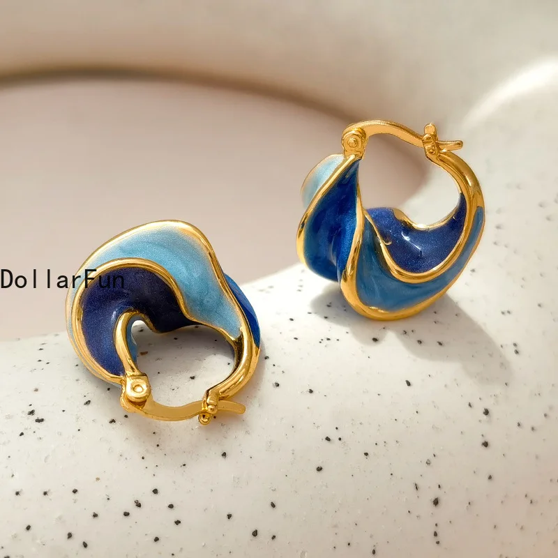 

Винтажные синие масляные серьги-капли с позолоченным спиральным узором для женщин, серьги-гвоздики, ювелирные изделия