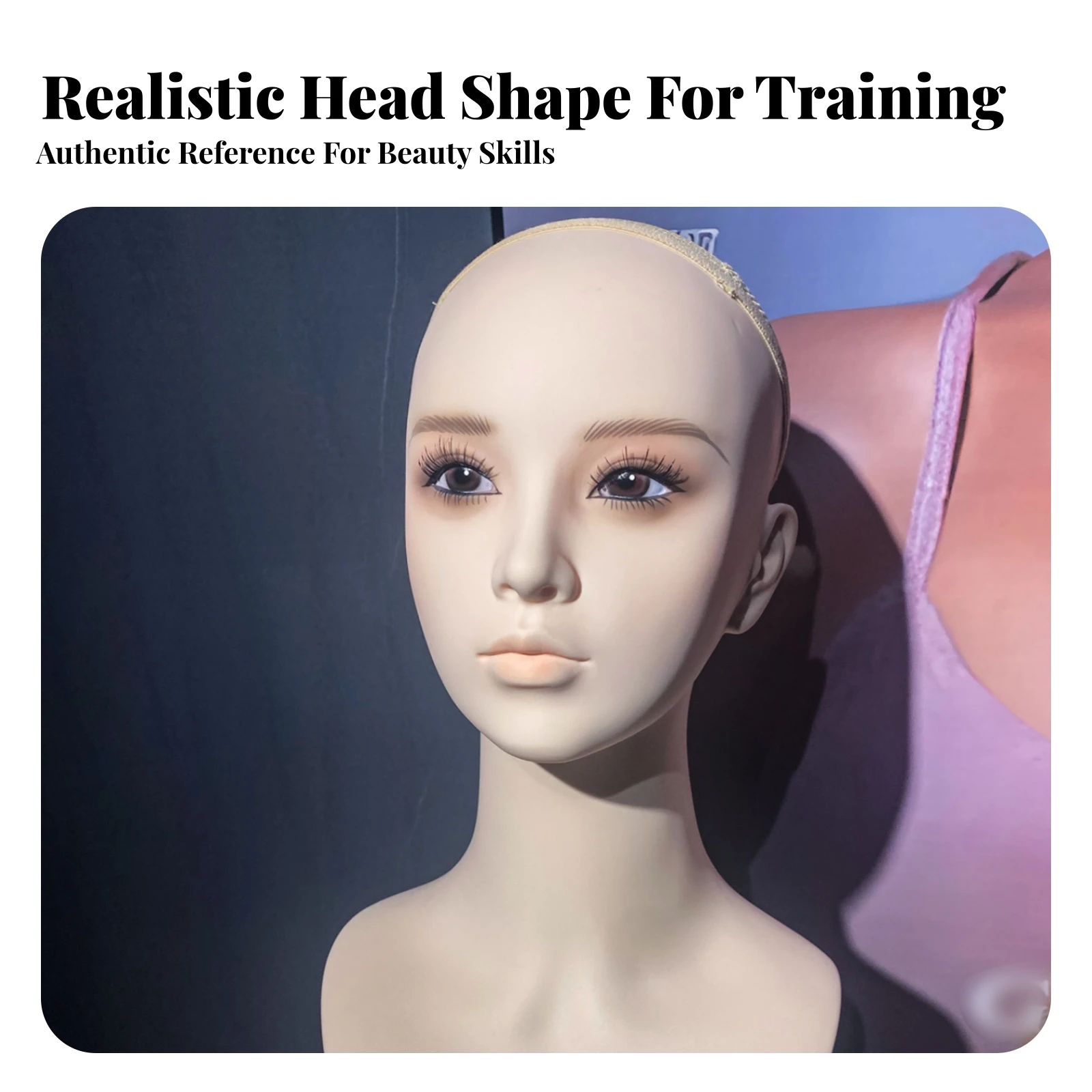 Molded Hairpiece Mannequin Bust Makeup Display Bust Realistic Hairpiece Head PVC Pierced Ears