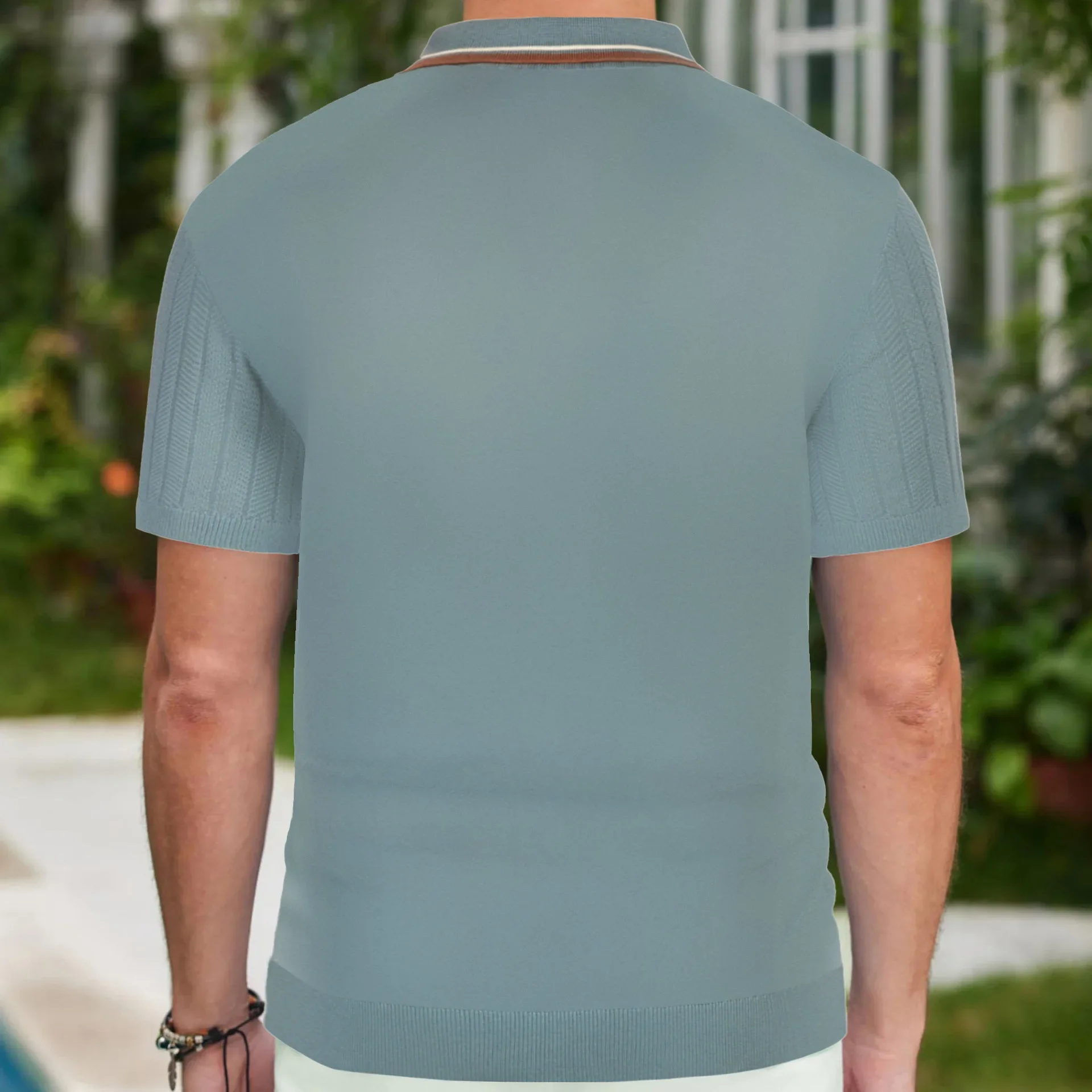Pop Europe And The United States High-end Men's Summer Short-sleeved Knitwear Men's Casual Ice Silk Wool Woven Business Polo Shi
