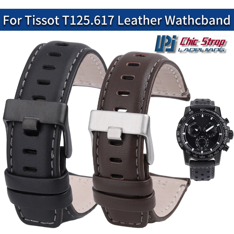 

Cowhide Leather Watch Strap For TISSOT 1853 T125617A Genuine Leather Watchband 22mm T125 T116 Black Brown Bracelet Pin Buckle