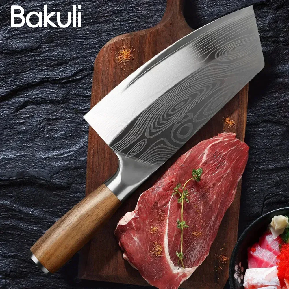 Professional meat cleaver heavy duty Chinese knife anti-wood handle laser Damascus knife meat cleaver chicken fish kitchen knife