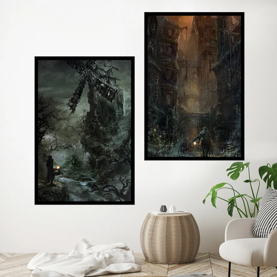 PC Play game Bloodborne Dark Hunter Canvas Poster HD large wall art decorative painting Home bedroom Decor Painting Custom size