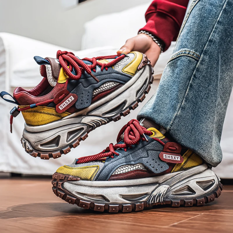 الرجال الشباب سميكة سوليد الرجعية القذرة الإطارات القديمة أبي الأحذية 2025 الخريف الاتجاه الارتفاع زيادة مريحة أحذية رياضية رجالية #4