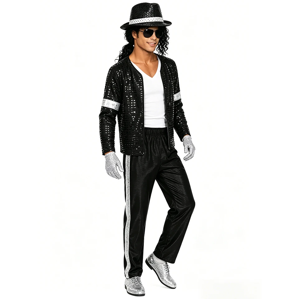 Kostum Cosplay Jackson Bintang Pop Anak-anak Dewasa 80-an 90-an Pakaian Keluarga Cocok untuk Pertunjukan Panggung Karnaval Halloween Tarian Hip Hop