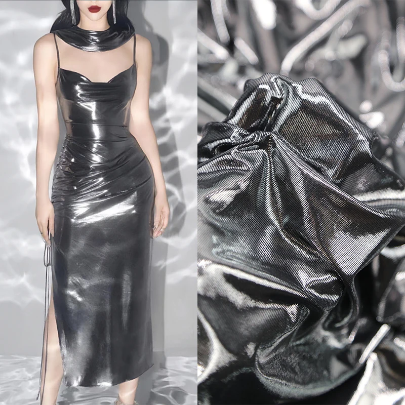 metallic dress material Metallic Abstract Light-Weight Brocade - Gold / Silver