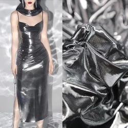 Metallic Stamping Silver Shiny Fabric Soft four-sided Stretch for Garter Dress Dance Performance Clothing Fabric