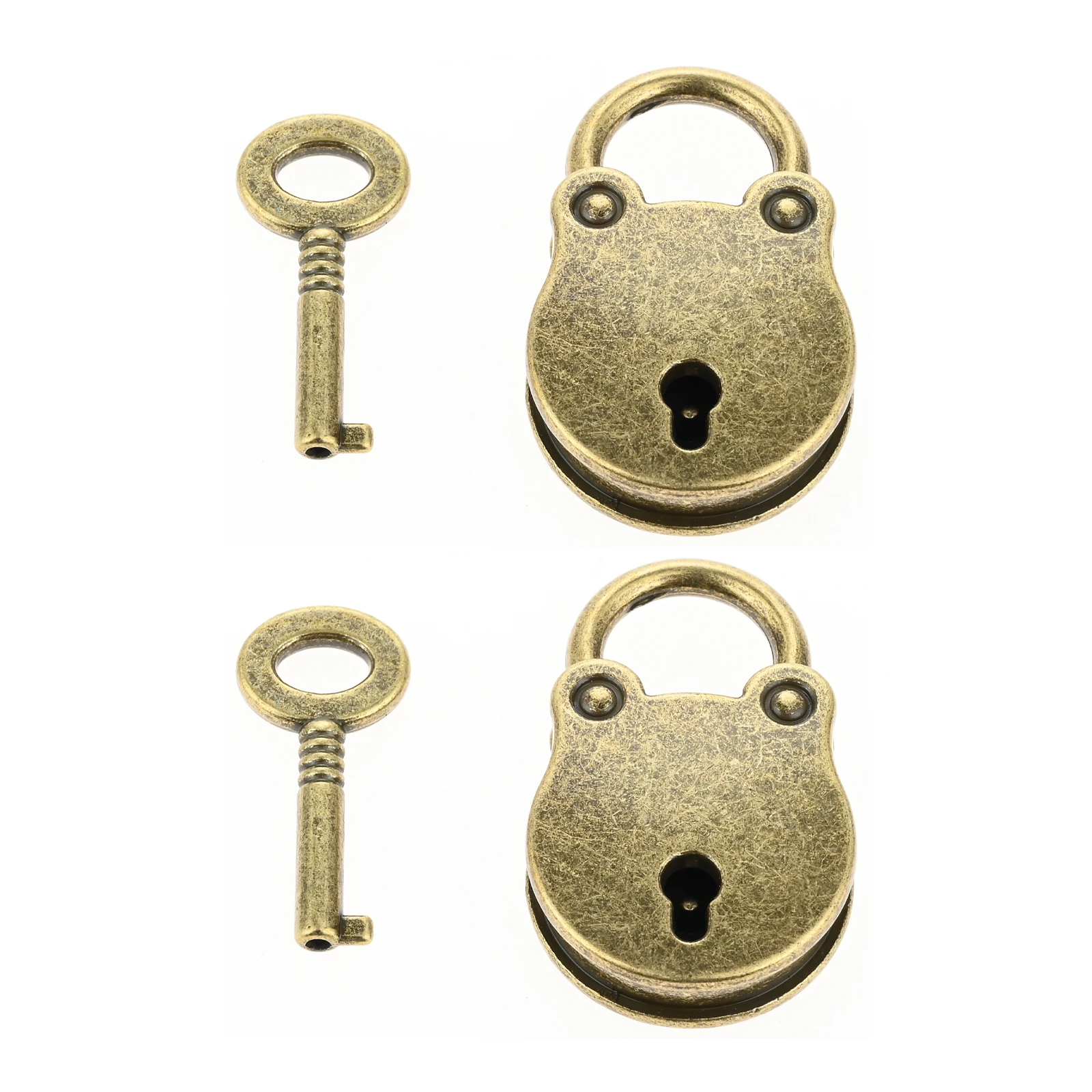 2szt Antyczna mosiężna kłódka z kluczem Vintage Bear Shape Anti-Theft Bag Travel Suitcase Luggage Box Case Keyed Hasps Mini Lock