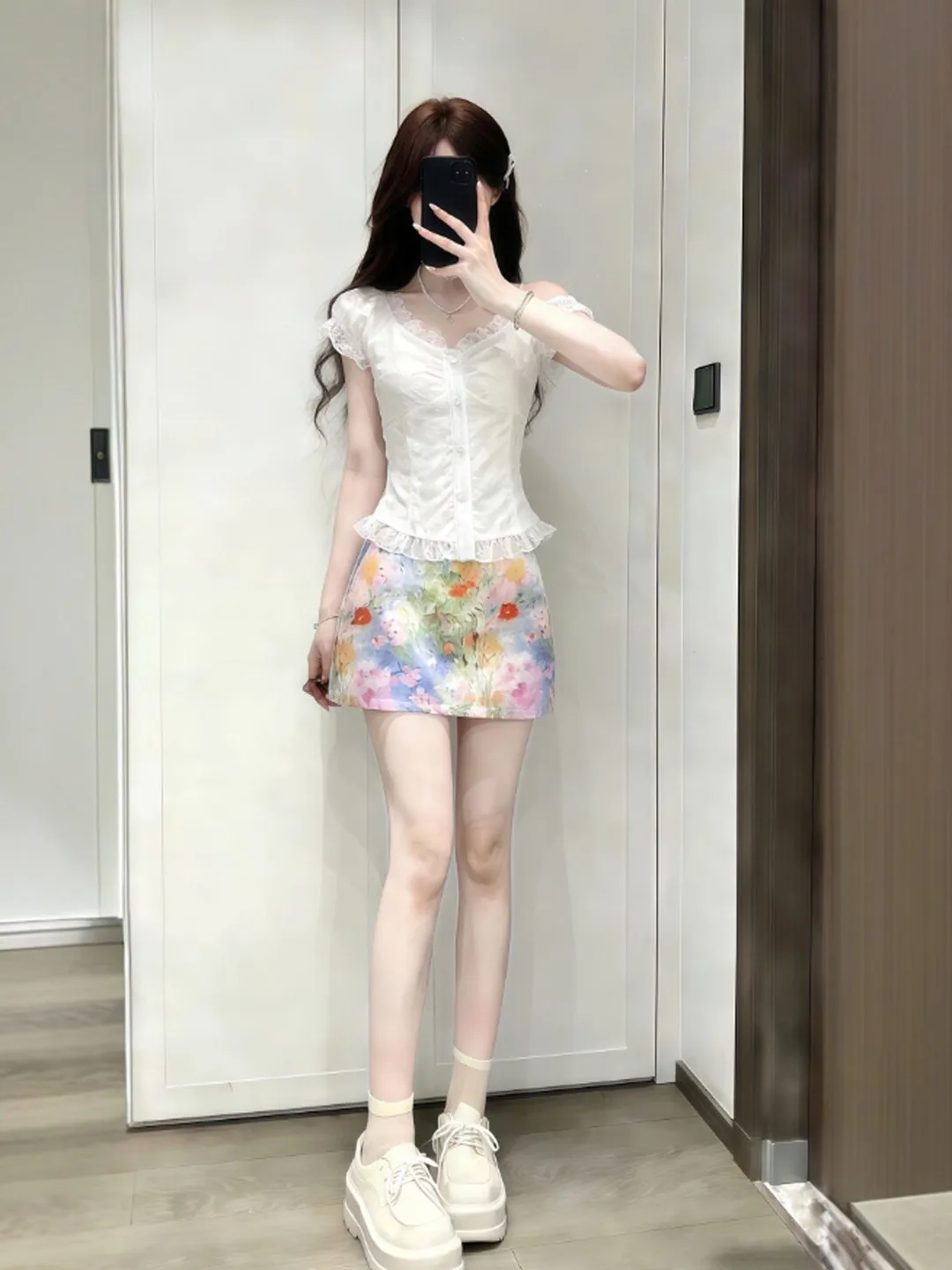 

Chic Summer Floral Print Shirt And High Waist Skirt Set Women's Comfortable Breathable Fashionable Two-Piece Outfit Soft Style