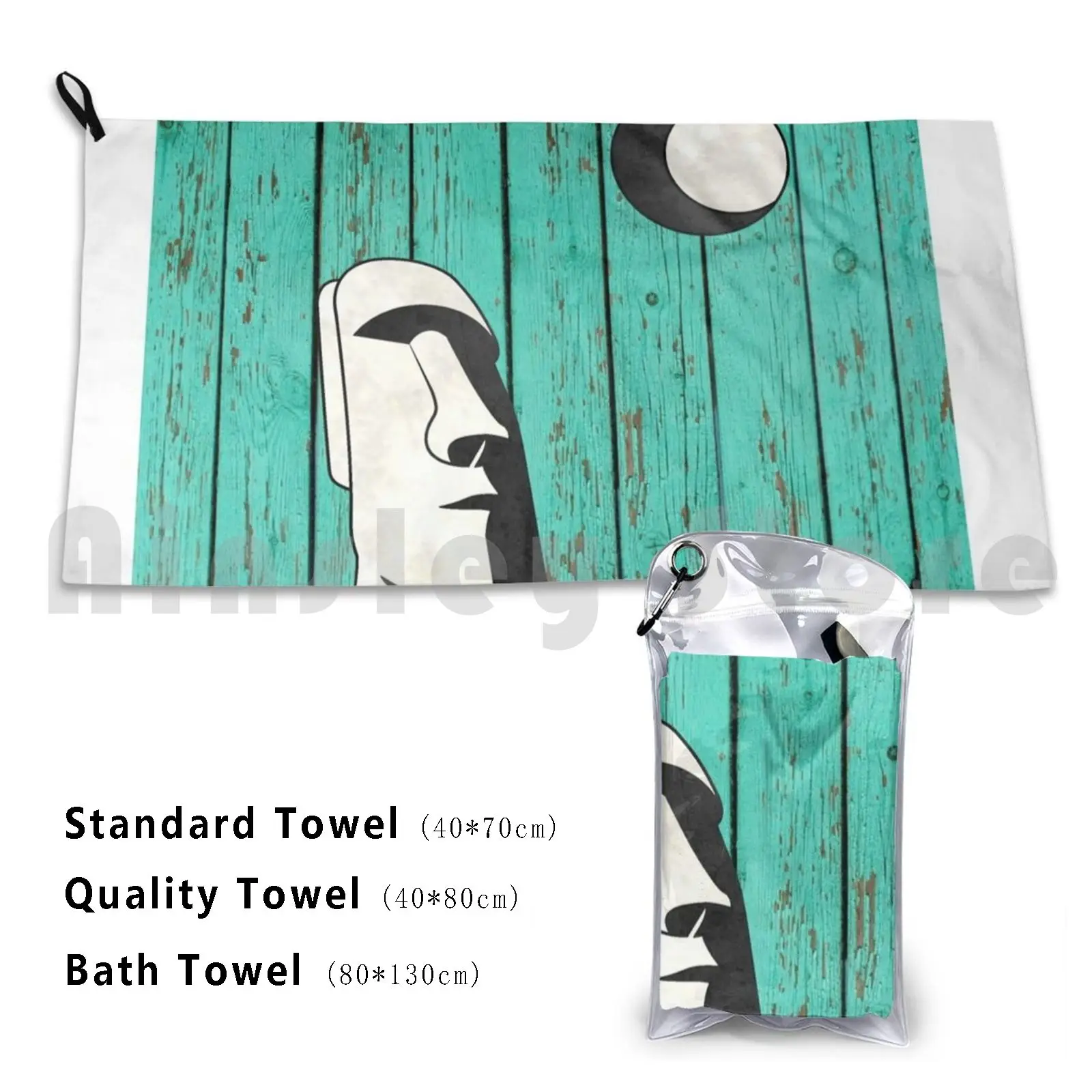 Idle Idol Custom Towel Bath Towel Wood Easter Island Easter Island Head Statue Moai Sea Moon Lunar Aggro