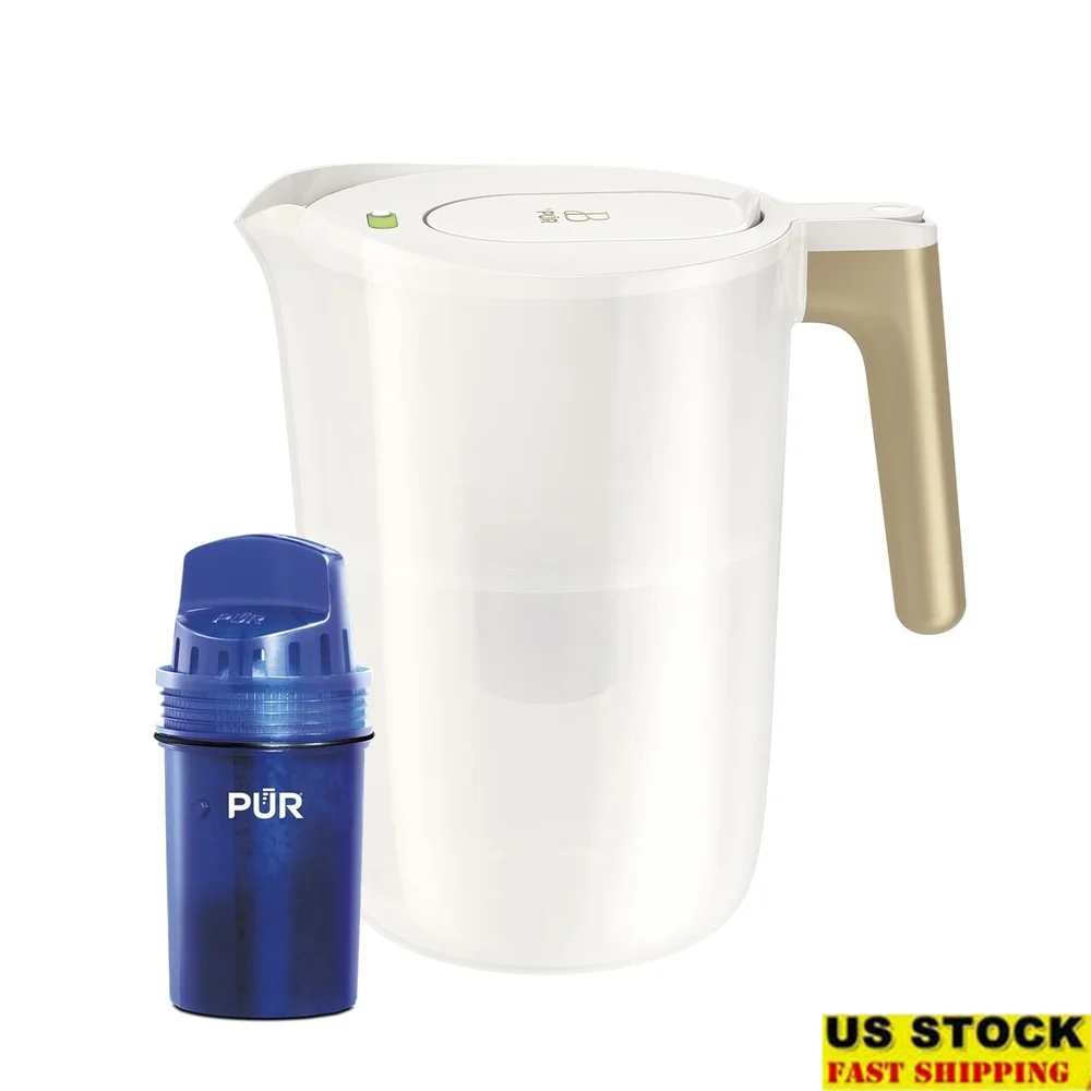 

12-чашкольный кувшин для фильтрации воды с подсветкой для изменения фильтра, легкая заправка, крышка носика, технология LockFit, белая глазурь, кухня