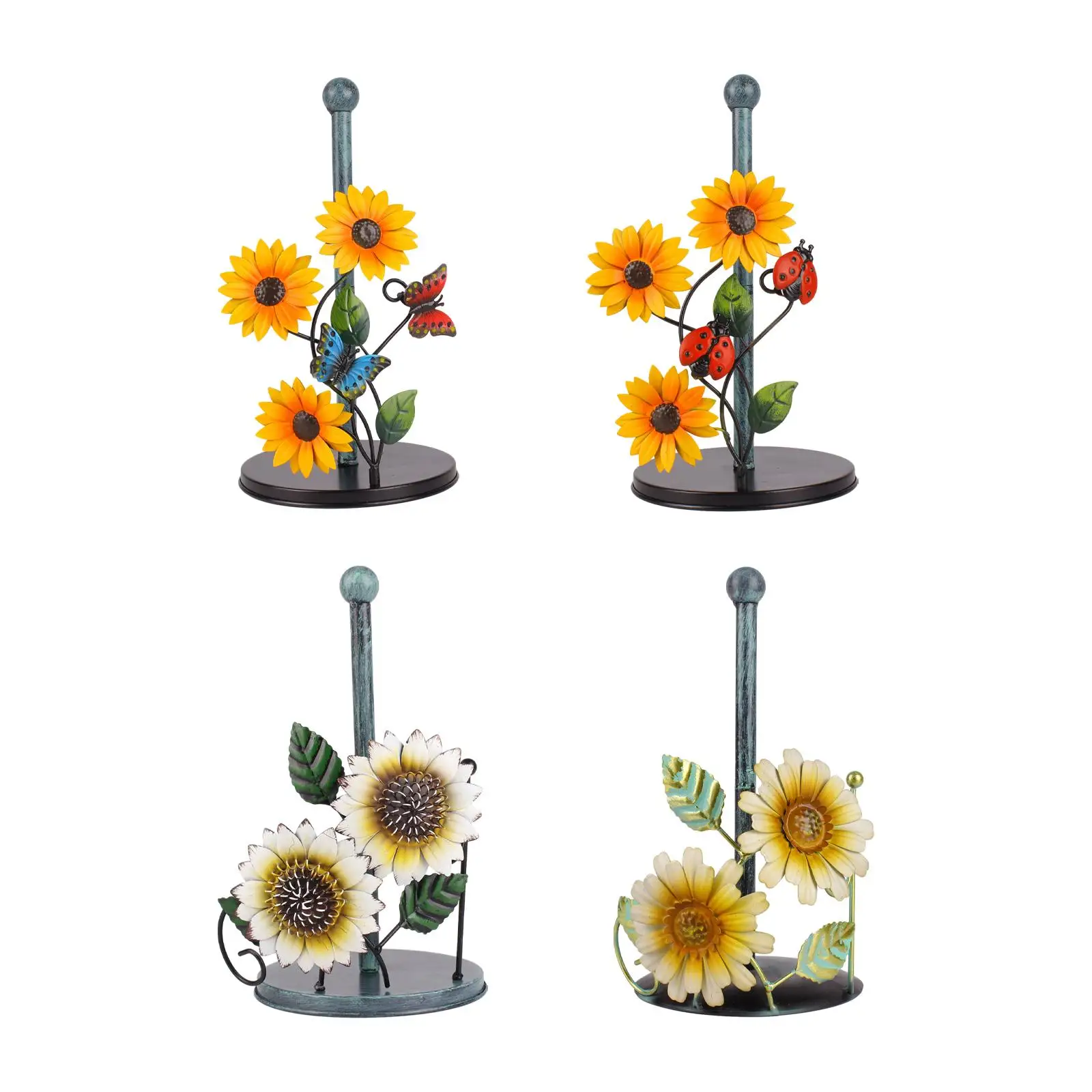 Elegant Iron Sunflower Toilet Paper Rack for Bathroom Countertop Kitchen Napkin Holder Stand Towel Storage Decor Piece