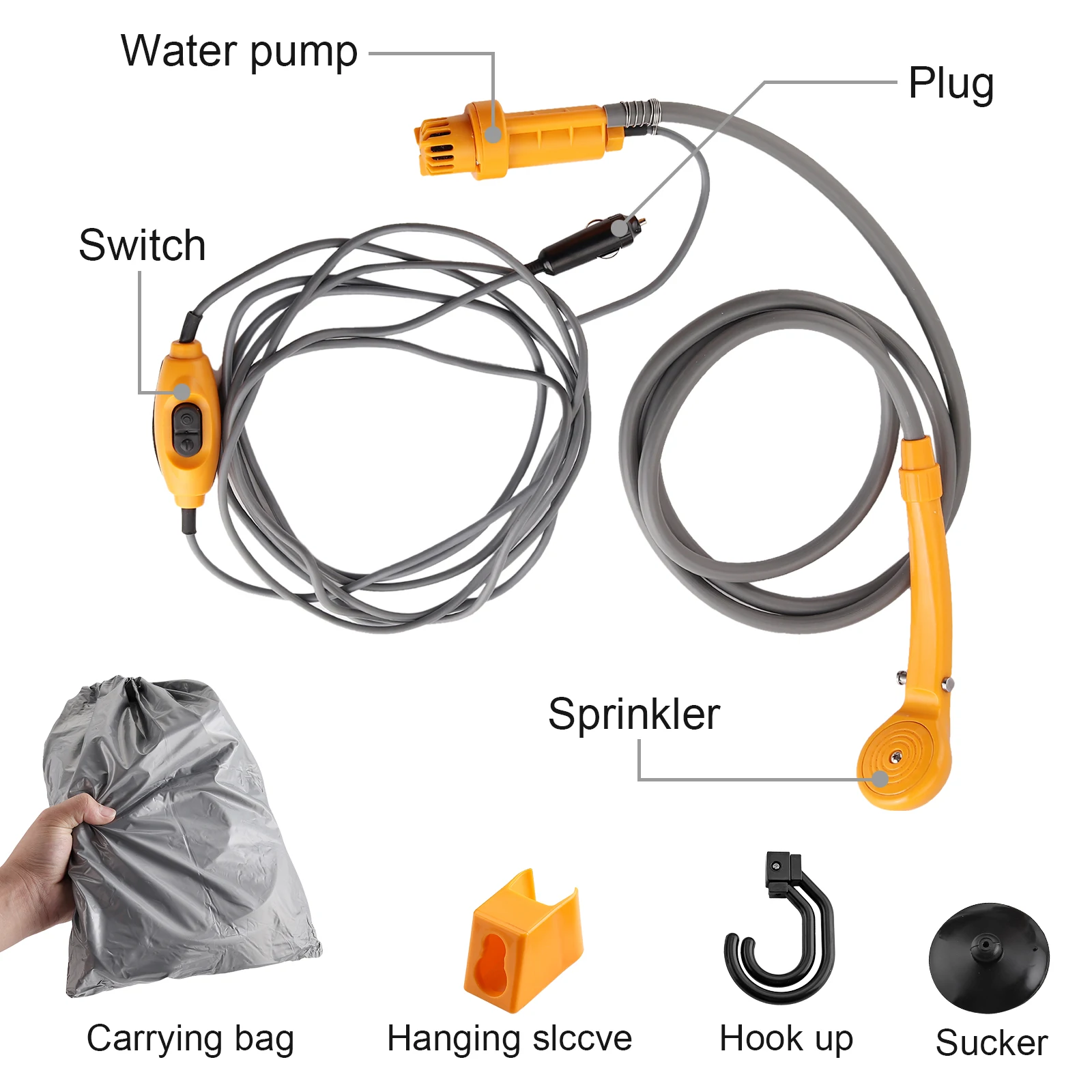 Portable Camping Shower 12V Car Cigarette lighter Handheld Outdoor Camp Shower Pump for Travel Camp Shower