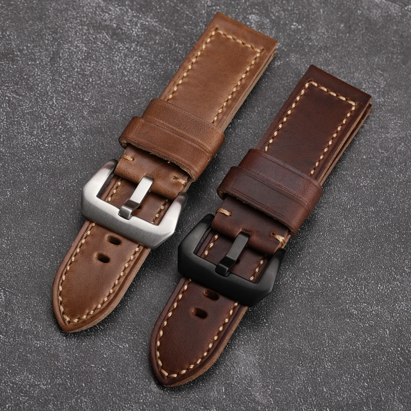 Handmade Holvin Cowhide Strap 20MM 22MM 24MM 26MM Foldable Brown Rough Wind Thick Genuine Leather Bracelet