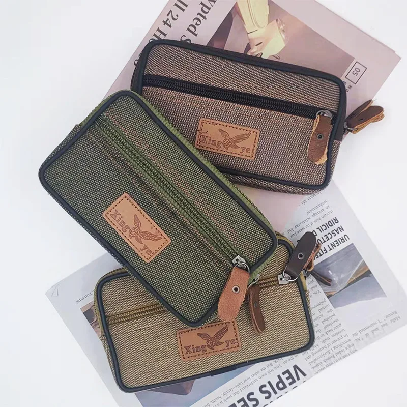 ベルトを着用する男性用の耐摩耗性キャンバスウエストバッグ、横型および縦型のウエスト掛け財布、屋外作業用ウエストバッグ