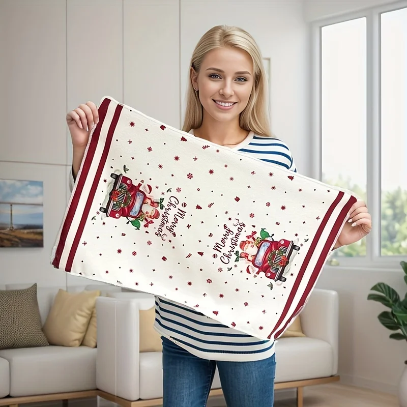 Super Soft Microfiber Christmas Towel Pack of 5 with Holiday Cartoon Patterns of Snowflakes and Trees