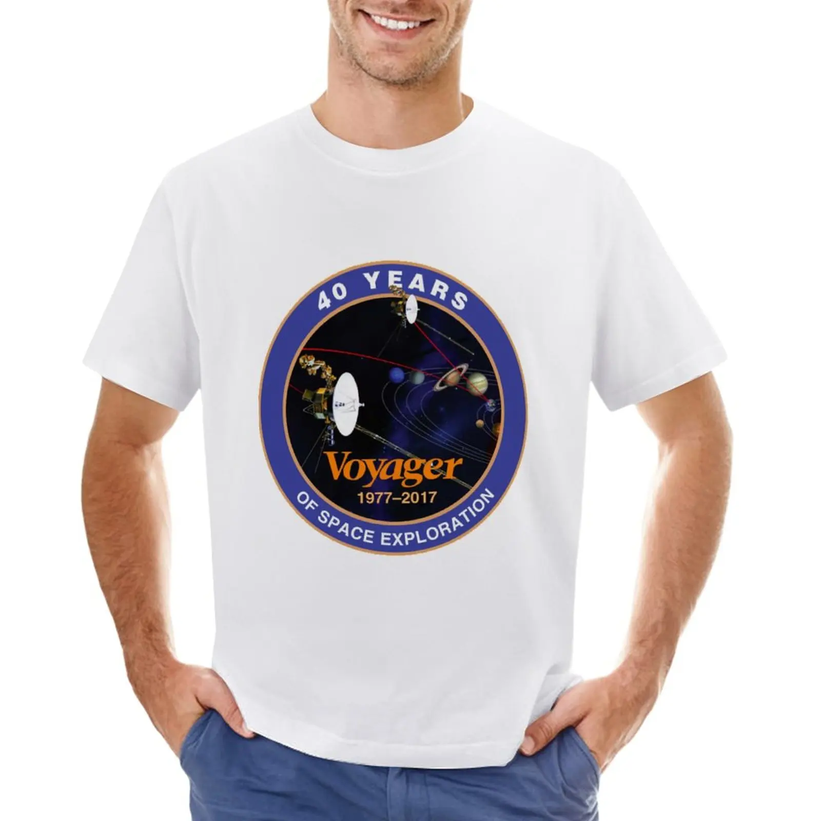 Voyager Program: 40th Anniversary Logo T-Shirt plus size tops Short sleeve tee customs mens clothing